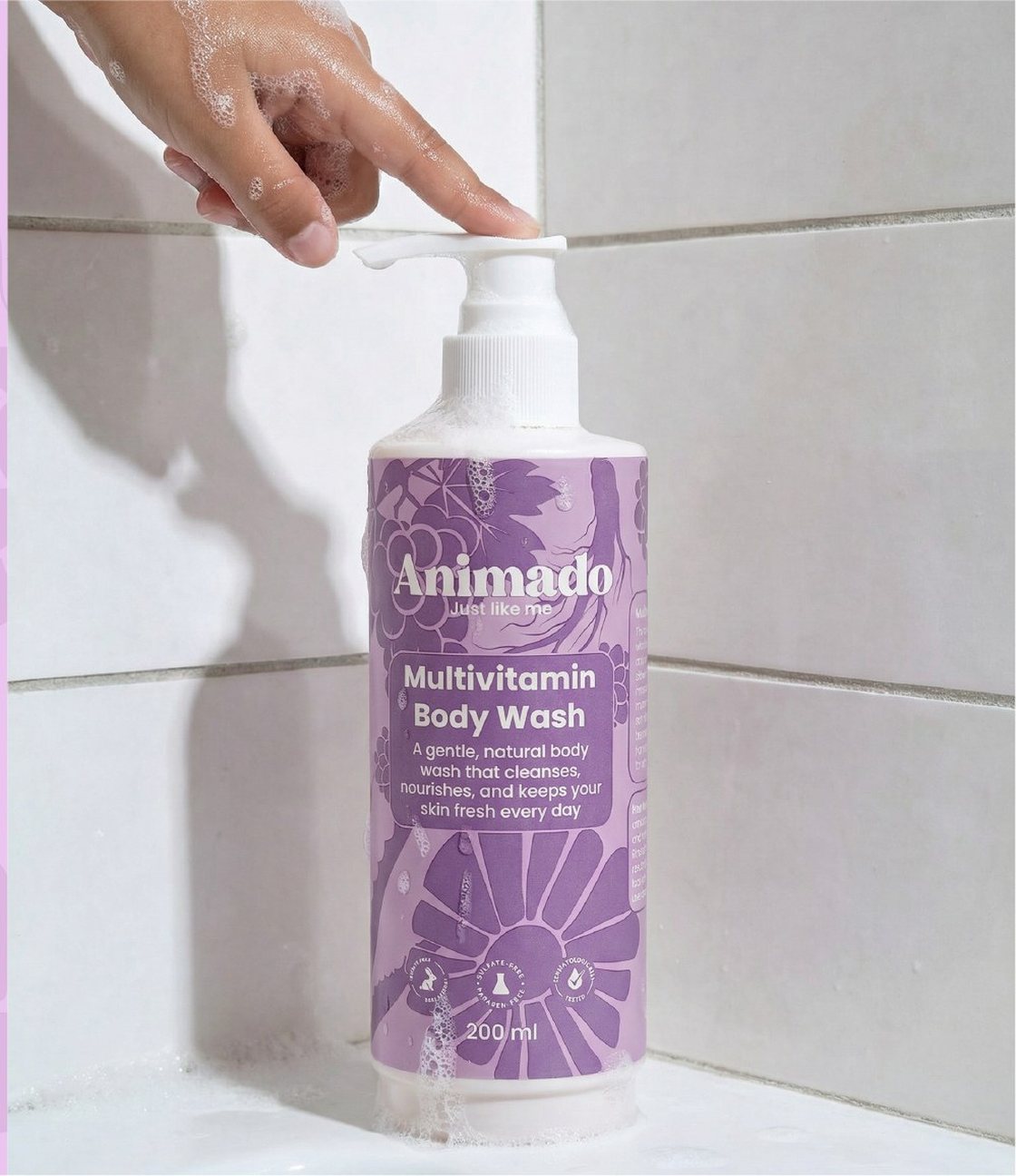 Animado Body Wash being used in the shower